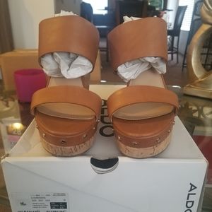 Aldo Loviesien Cognac Leather Wedge Heels